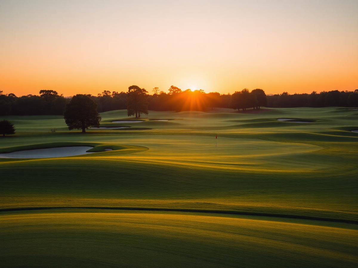 Golf course fairway at golden hour